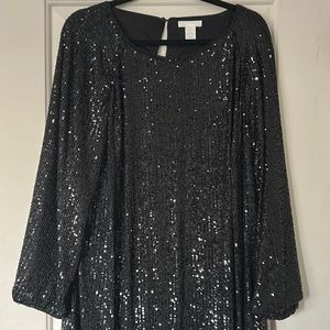 H&M black sequined midi dress, long-sleeved